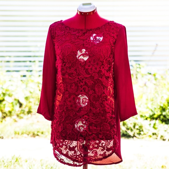 Charming Charlie red lace top - Picture 1 of 5